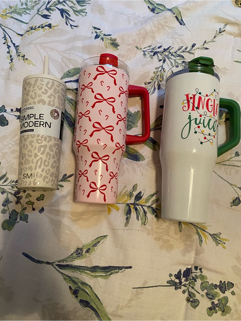 White Leopard & Holiday Tumbler Bundle - Red/Green Accents